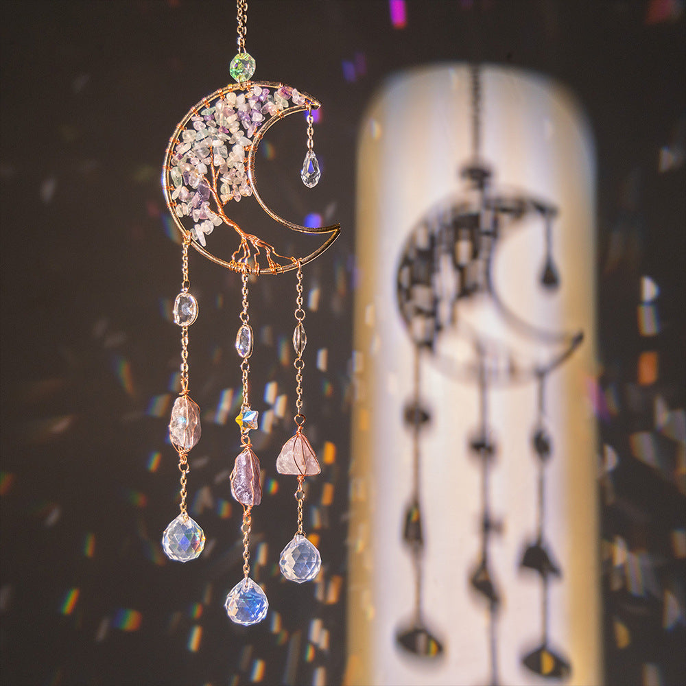 Natural Crystal Gravel Moon Wind Chimes Crafts Decorative Pendant