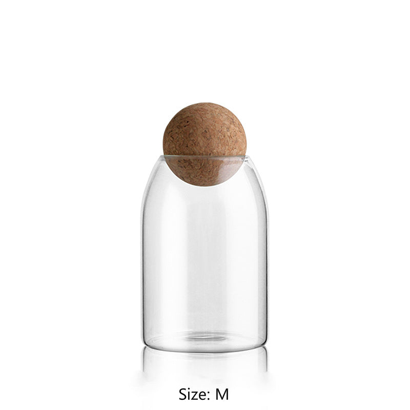 Glass Jar with Stylish Cork Ball Top