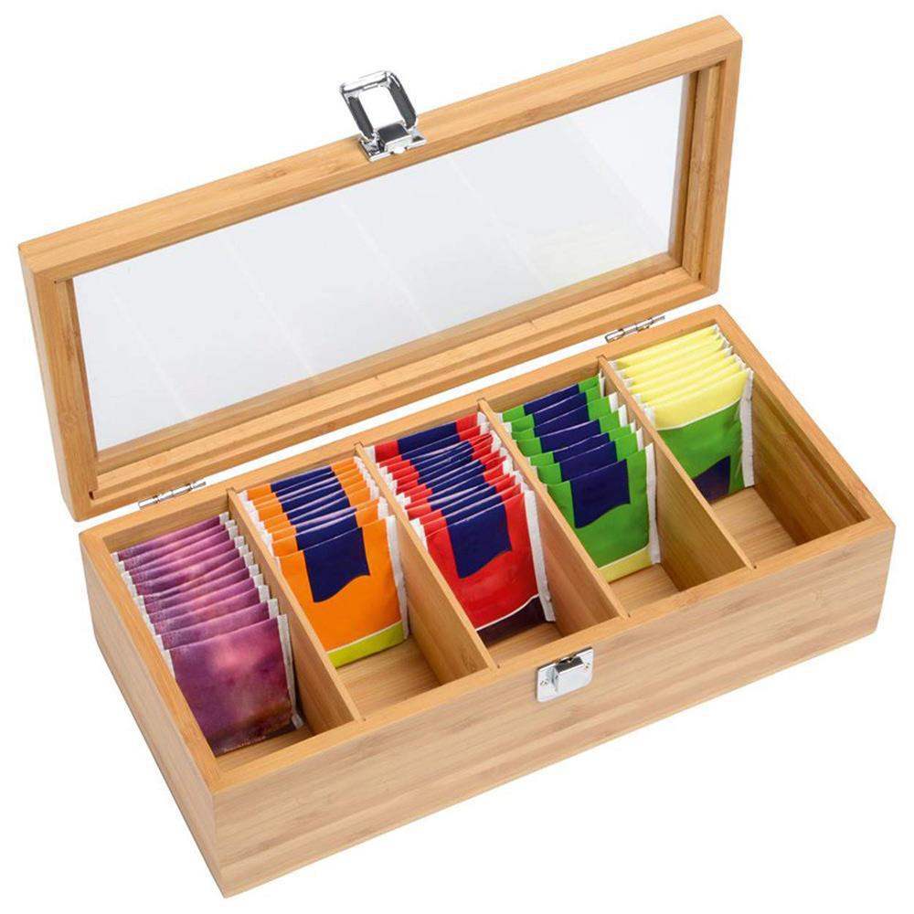 Suzannah's Kitchen 5-Slot Bamboo Tea Bag Organizer Box