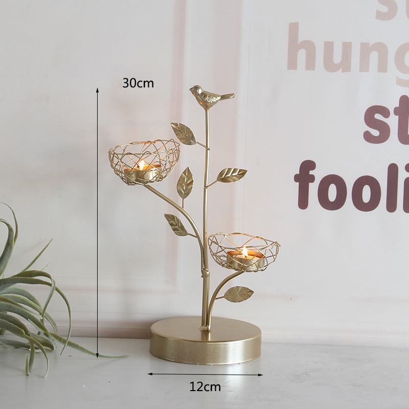 Suzannah's Kitchen Golden Bird & Branch Botanical Candle Holder