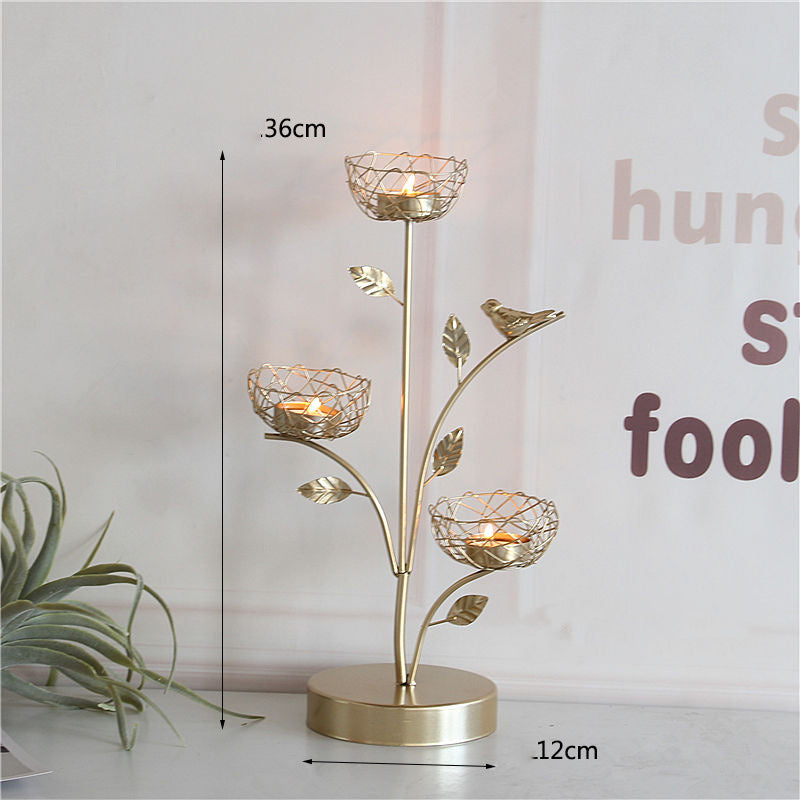 Candle Holder-Golden Bird and Branch Dining Centerpiece