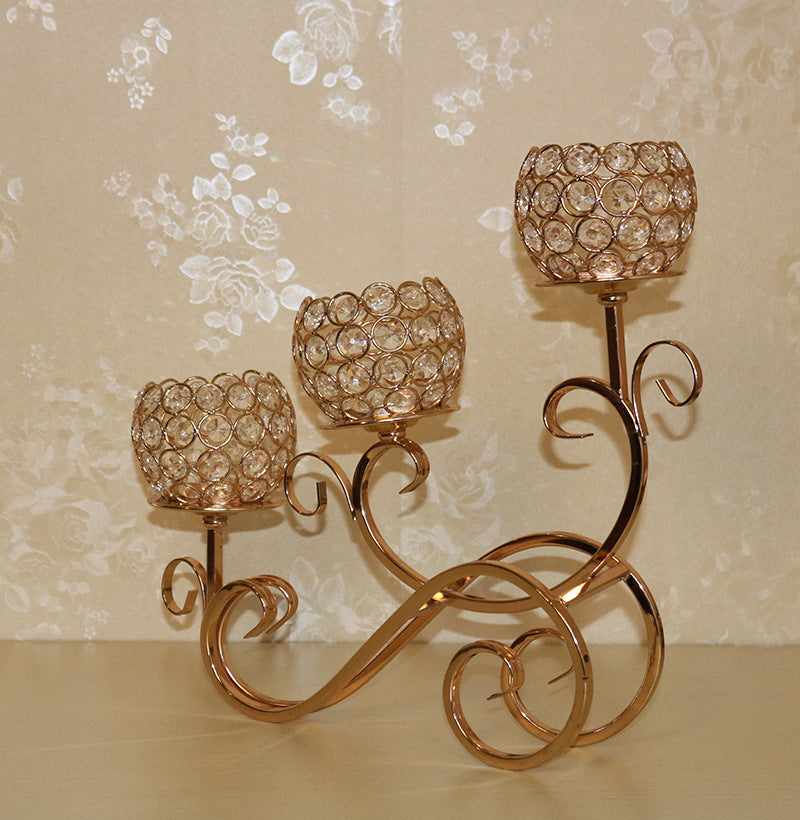 Candle Holder--Three-Candle Crystal Glass and Metal