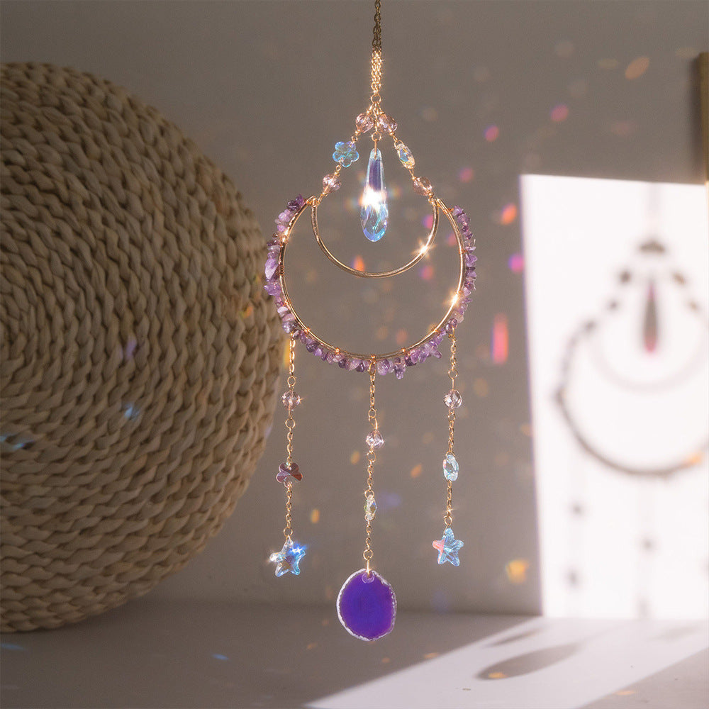 Natural Crystal Gravel Moon Wind Chimes Crafts Decorative Pendant
