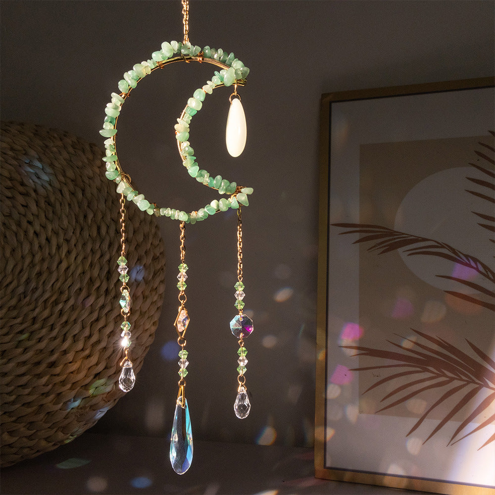 Natural Crystal Gravel Moon Wind Chimes Crafts Decorative Pendant