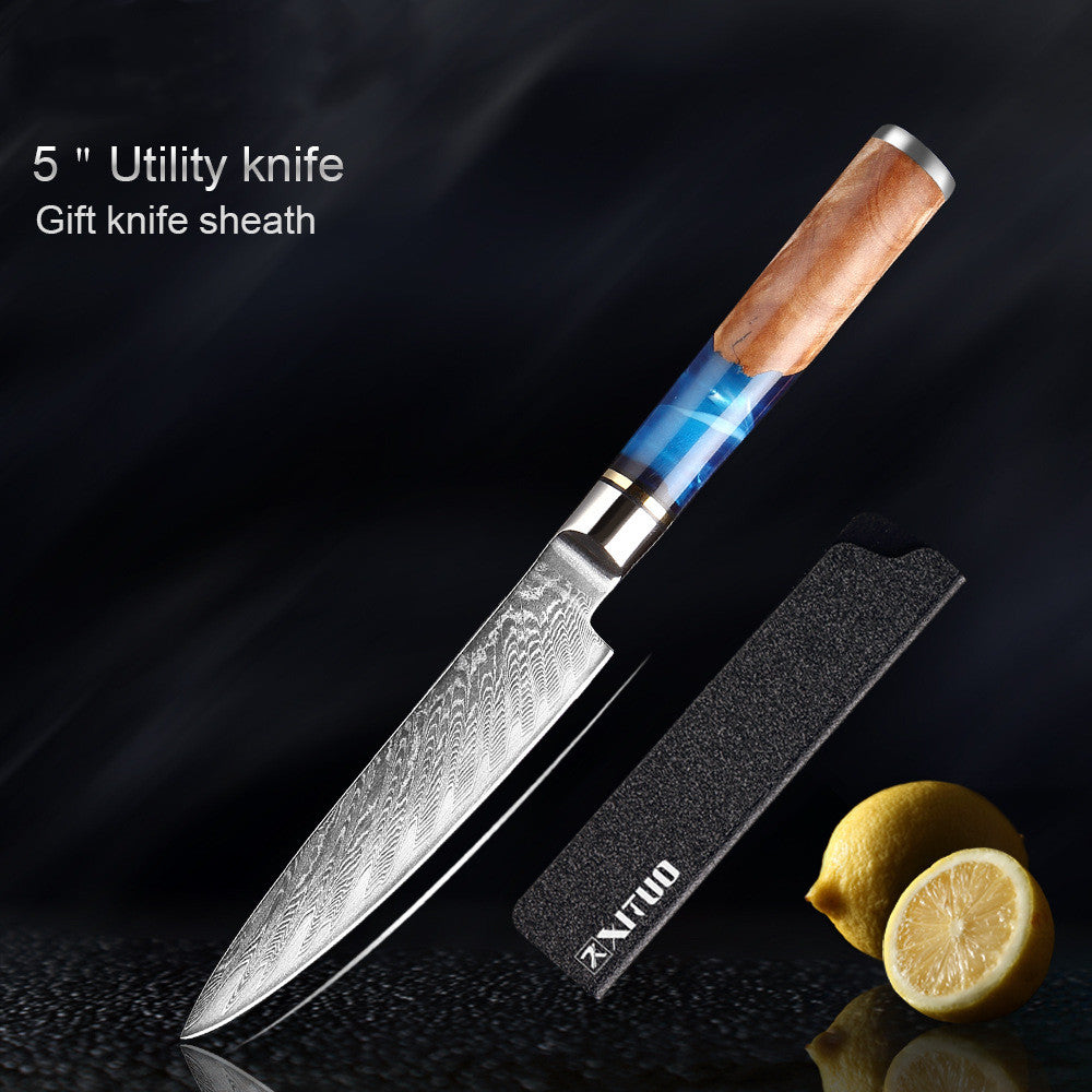 Blue & Tan Marble Japanese Chef's Knife Set
