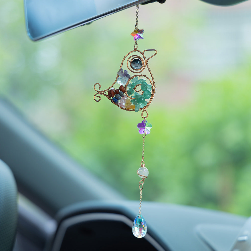 Natural Crystal Gravel Moon Wind Chimes Crafts Decorative Pendant