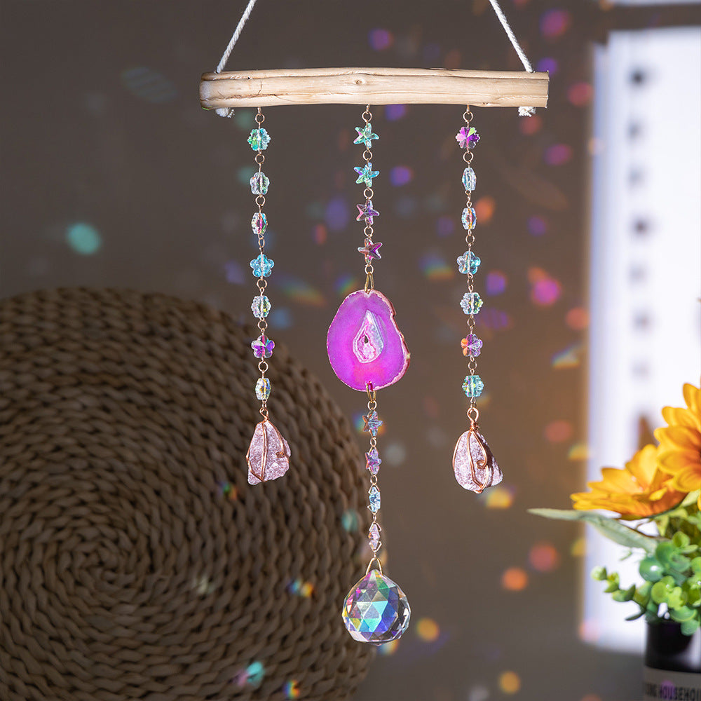 Natural Crystal Gravel Moon Wind Chimes Crafts Decorative Pendant