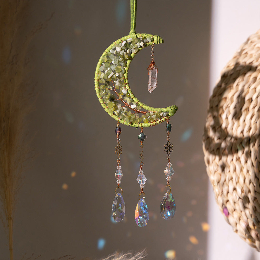 Natural Crystal Gravel Moon Wind Chimes Crafts Decorative Pendant