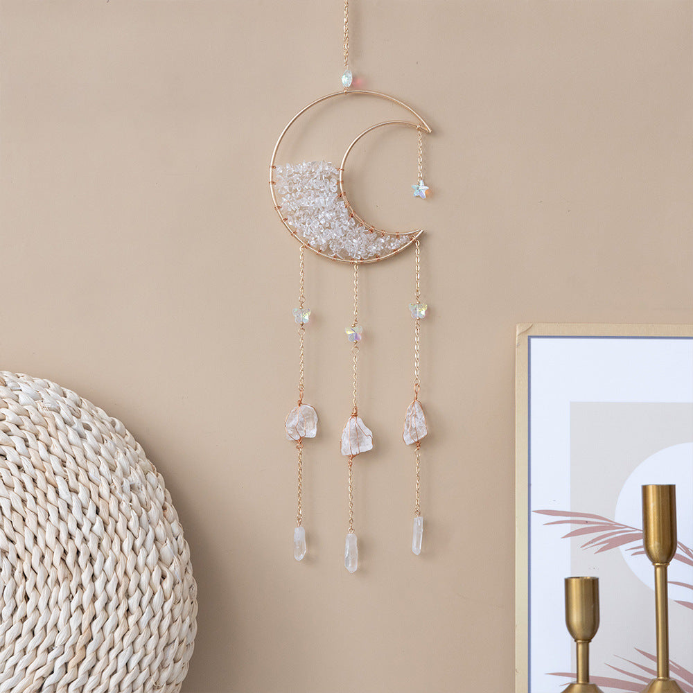 Natural Crystal Gravel Moon Wind Chimes Crafts Decorative Pendant