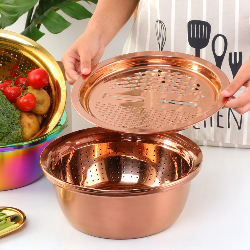 Kitchenware: Stainless Steel Strainer-Grater Bowl
