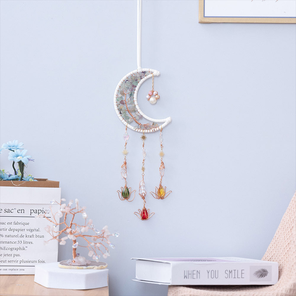 Natural Crystal Gravel Moon Wind Chimes Crafts Decorative Pendant