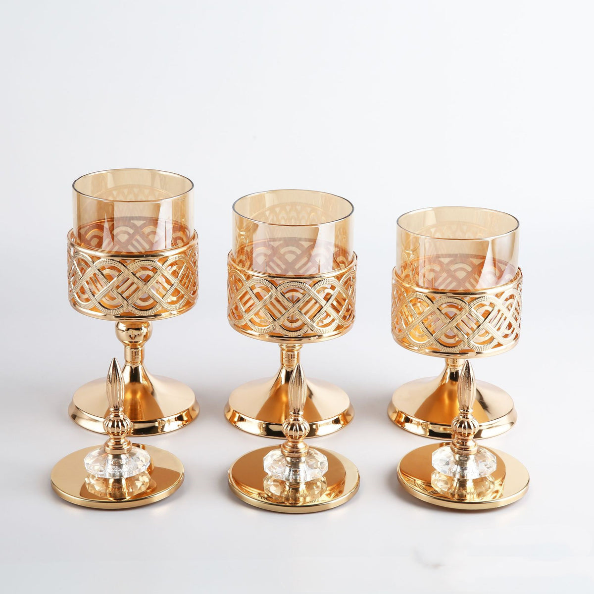 Suzannah's Kitchen Glass Cylinder in Gold Metal Cage Candle Holder