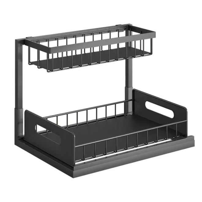 Suzannah's Kitchen 2-Tier Black Metal Cabinet Pull-Out Organizer