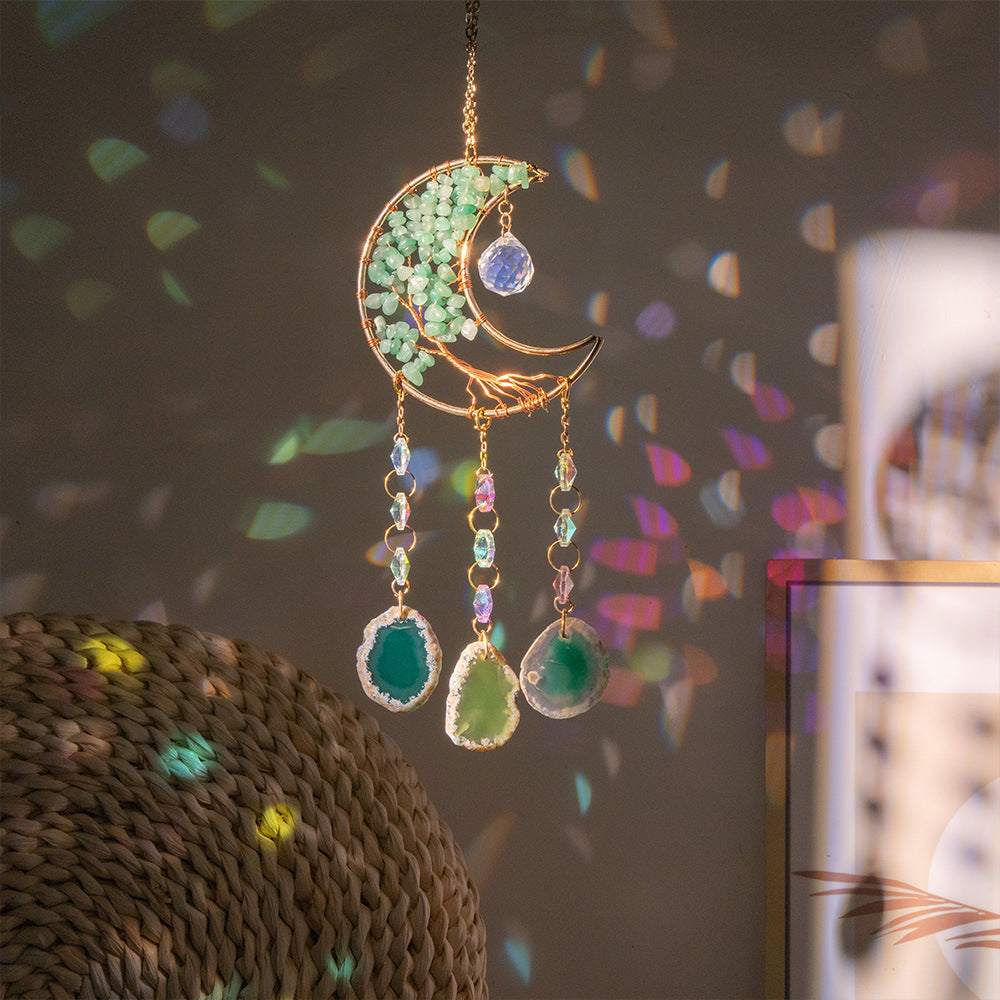 Natural Crystal Gravel Moon Wind Chimes Crafts Decorative Pendant