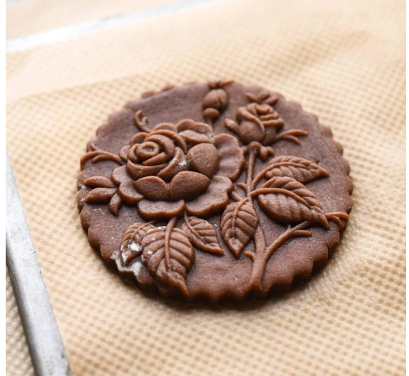 Carved Flower, Pinecone & Rose Wooden Cookie Stamps
