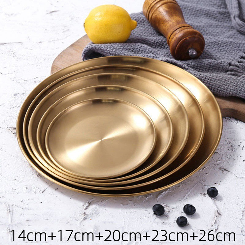 Round Gold and Silver Stainless Steel Serving Trays