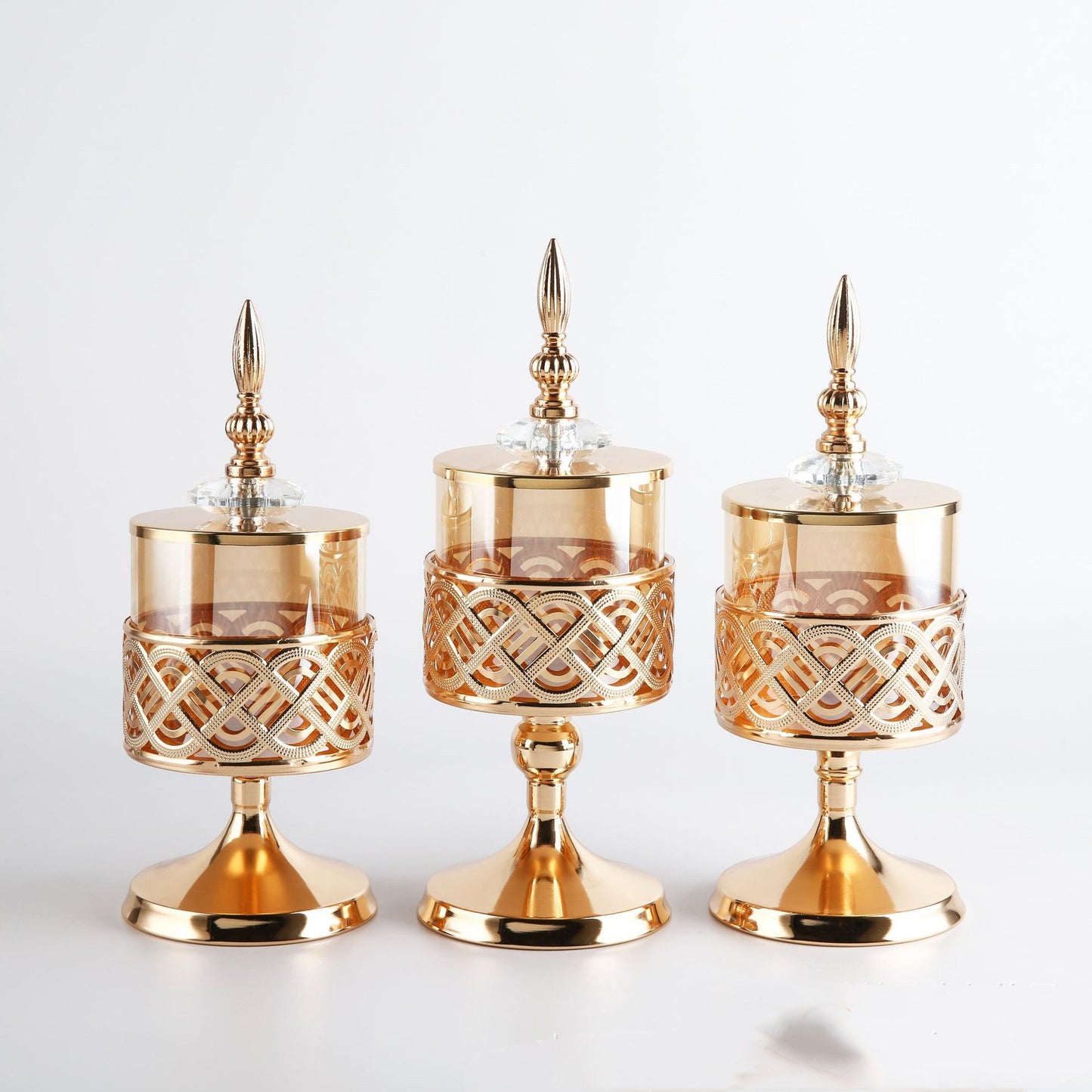 Candle Holder-Glass Cylinder in Gold Metal Holder