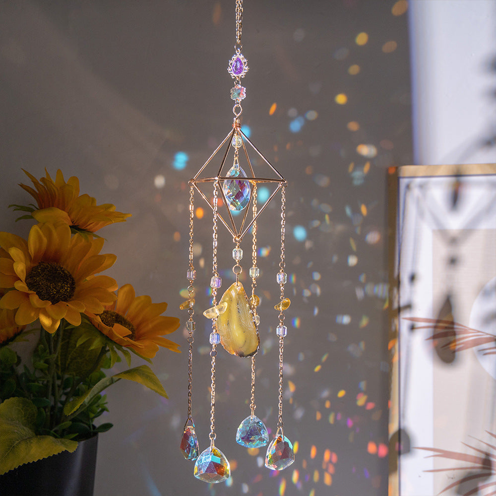 Natural Crystal Gravel Moon Wind Chimes Crafts Decorative Pendant