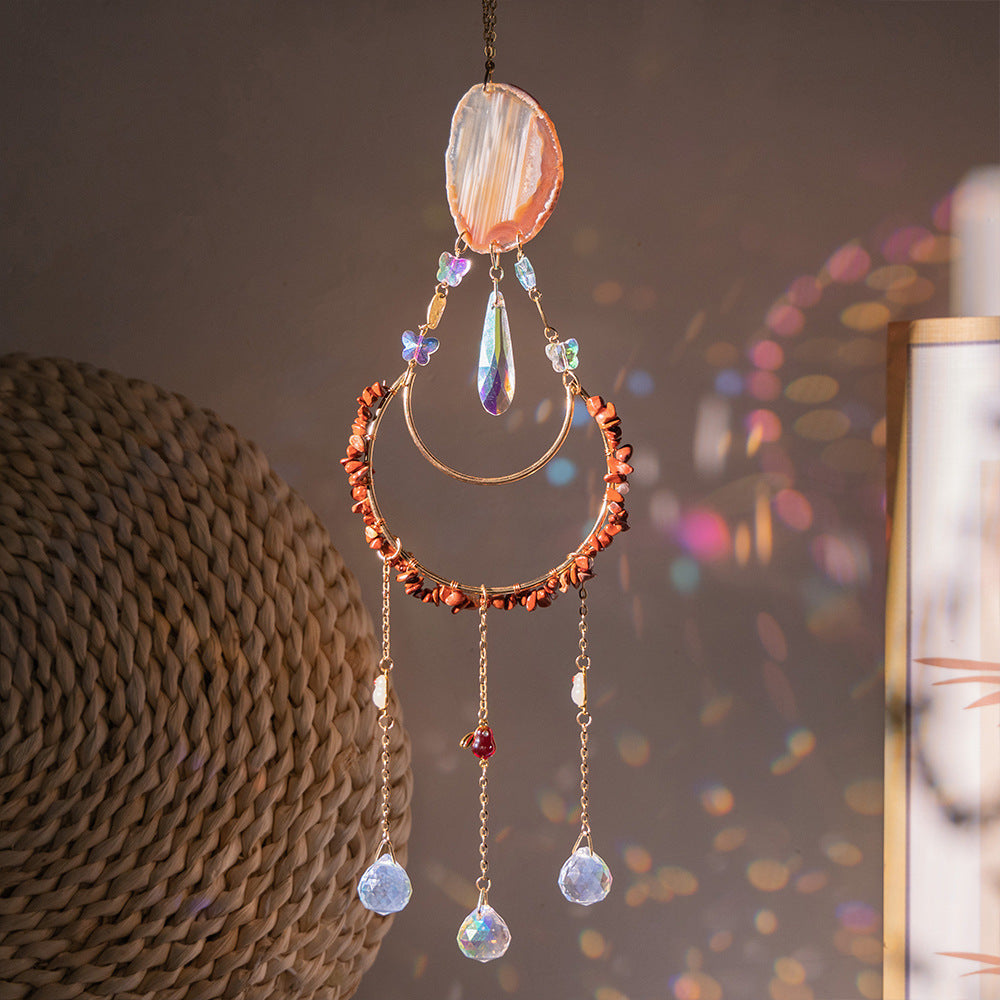 Natural Crystal Gravel Moon Wind Chimes Crafts Decorative Pendant