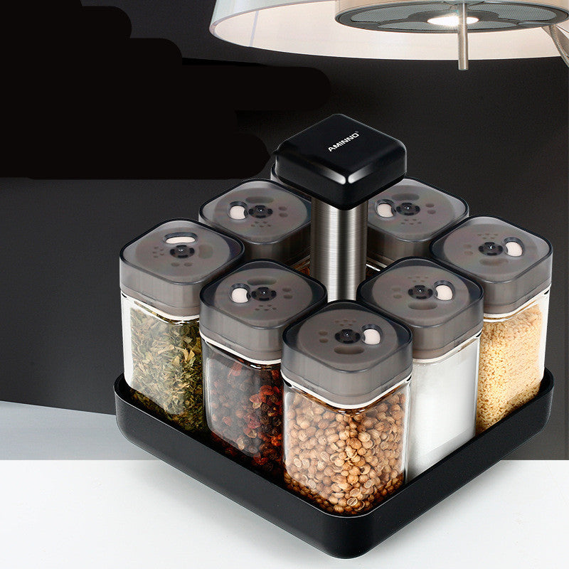 Suzannah's Kitchen Square Black Spice Caddy with 8 Glass Spice Jars