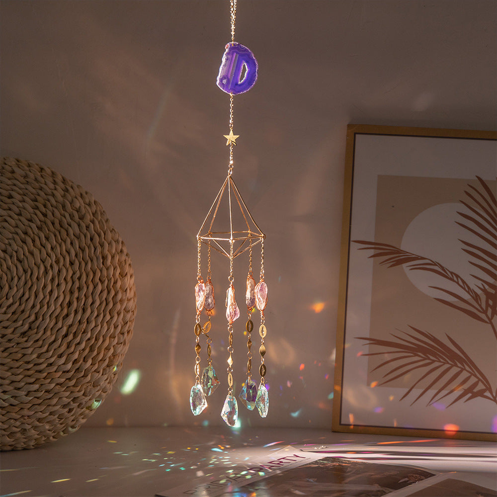 Natural Crystal Gravel Moon Wind Chimes Crafts Decorative Pendant