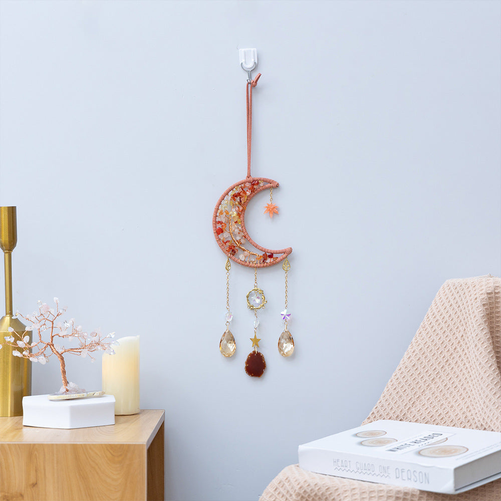 Natural Crystal Gravel Moon Wind Chimes Crafts Decorative Pendant