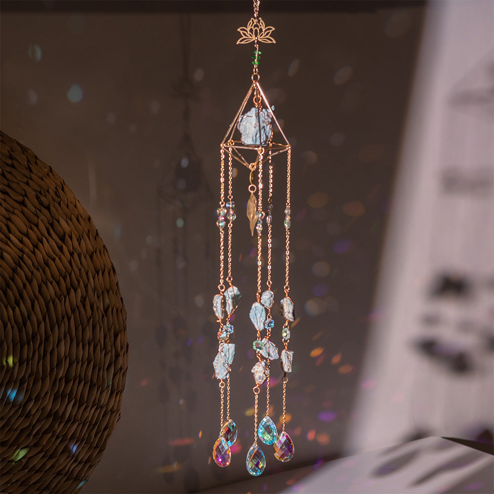 Natural Crystal Gravel Moon Wind Chimes Crafts Decorative Pendant