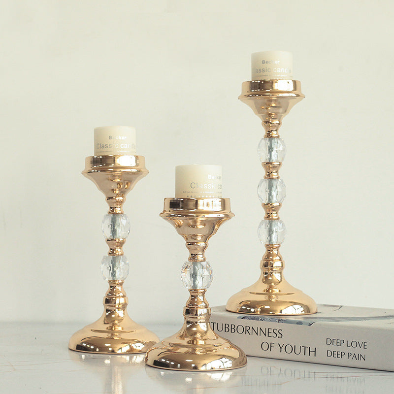 Candle Holder-European Gold Metal and Crystal