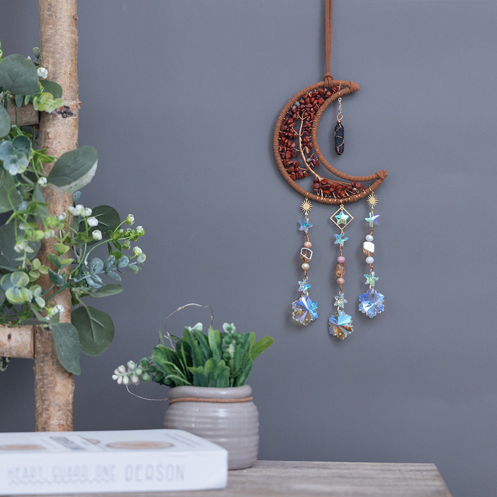 Natural Crystal Gravel Moon Wind Chimes Crafts Decorative Pendant