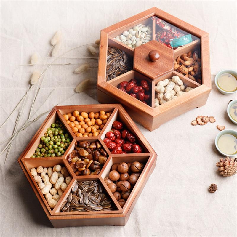 Suzannah's Kitchen Pine Wood Hexagonal Divided Snack Server