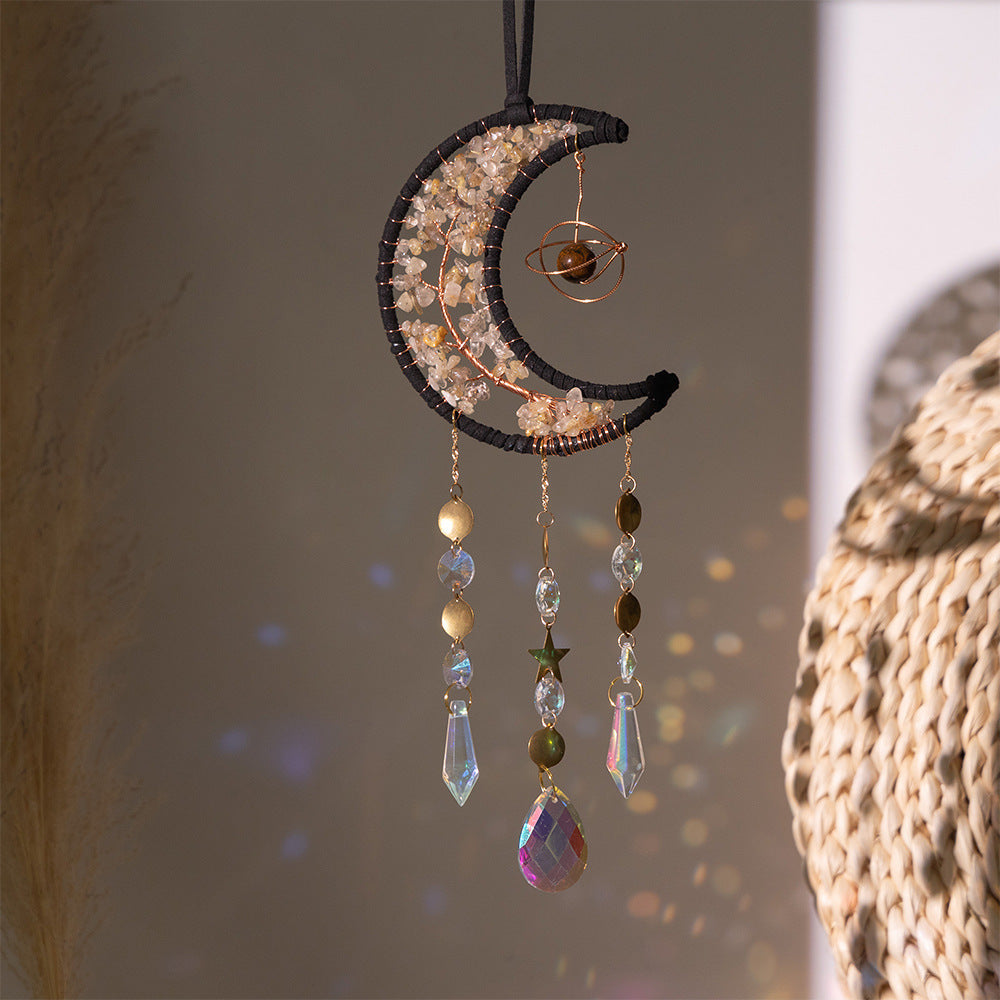 Natural Crystal Gravel Moon Wind Chimes Crafts Decorative Pendant
