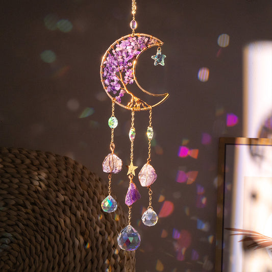 Natural Crystal Gravel Moon Wind Chimes Crafts Decorative Pendant