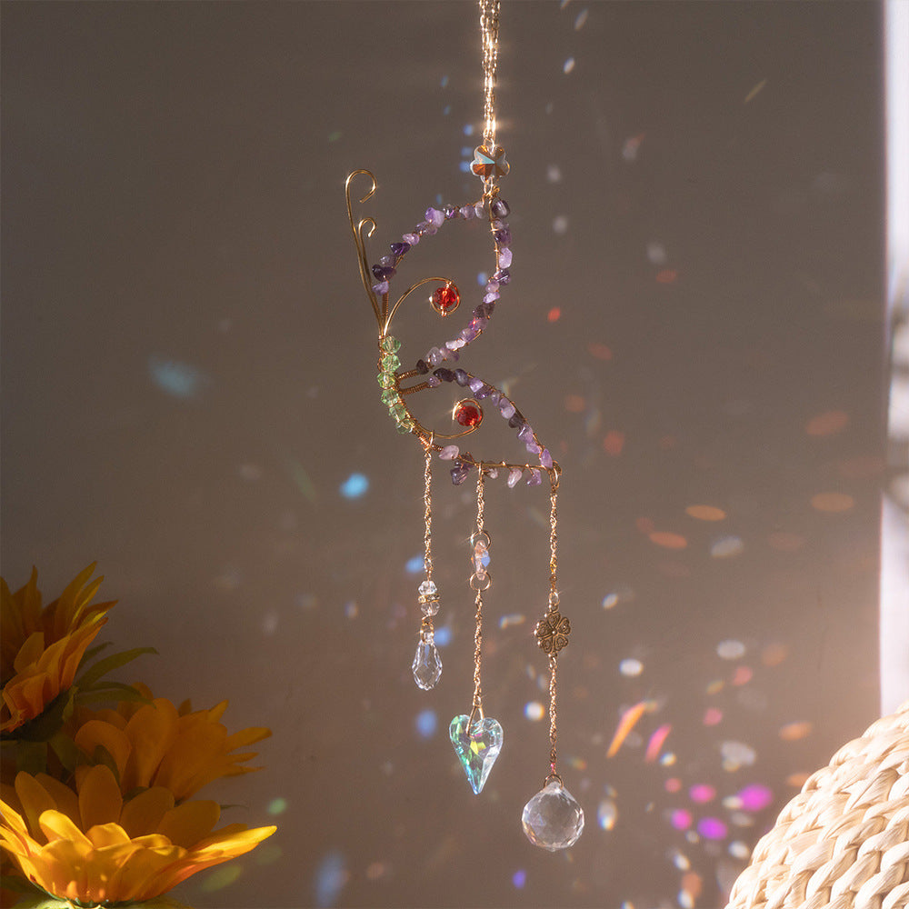 Natural Crystal Gravel Moon Wind Chimes Crafts Decorative Pendant