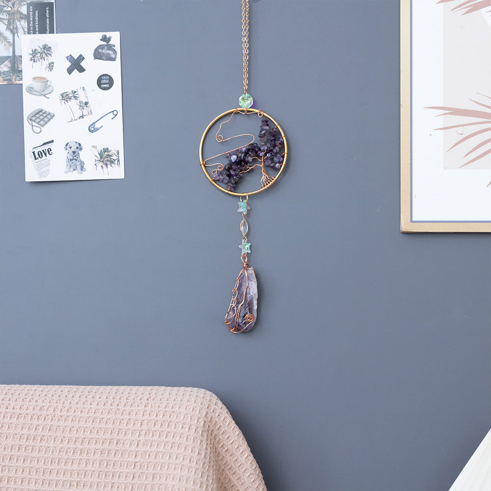 Natural Crystal Gravel Moon Wind Chimes Crafts Decorative Pendant