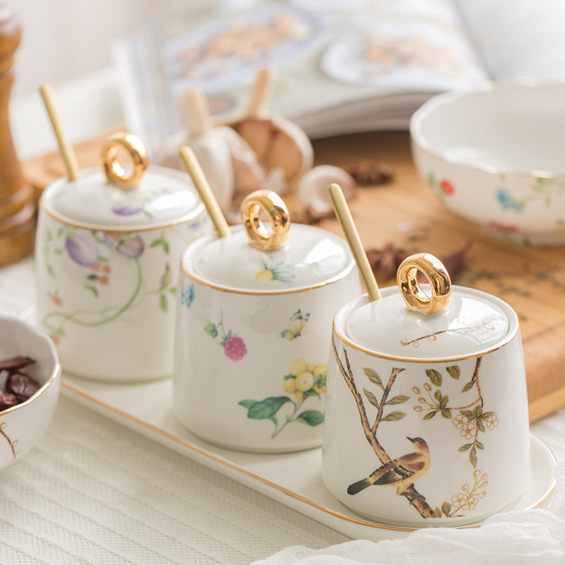 Suzannah's Kitchen Anna 16-Point Hand-Drawn Ceramic Seasoning Jar Set