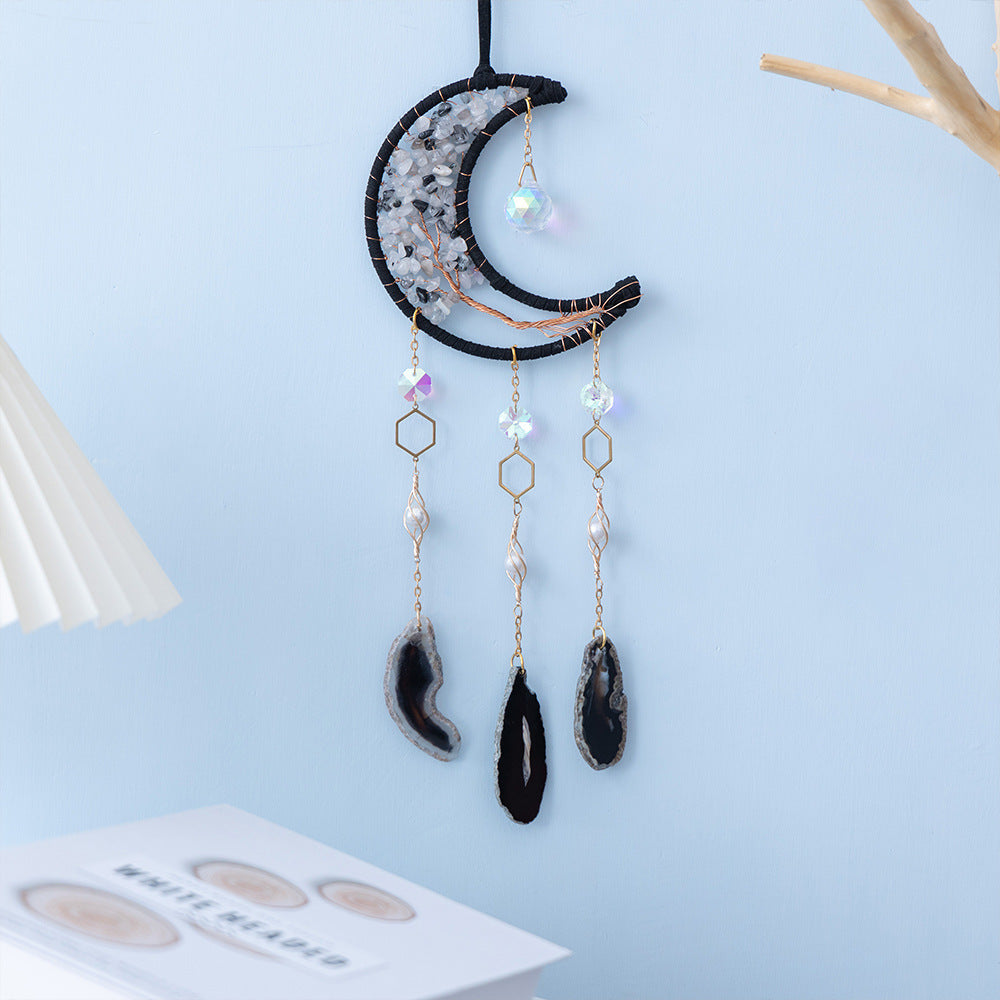 Natural Crystal Gravel Moon Wind Chimes Crafts Decorative Pendant
