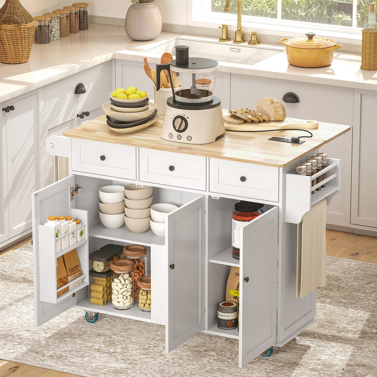 Suzannah's Kitchen White Rolling Kitchen Island (Charging Station)