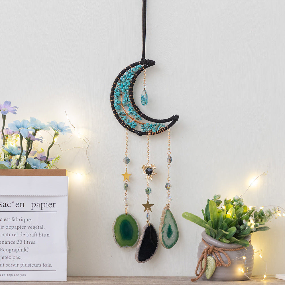 Natural Crystal Gravel Moon Wind Chimes Crafts Decorative Pendant