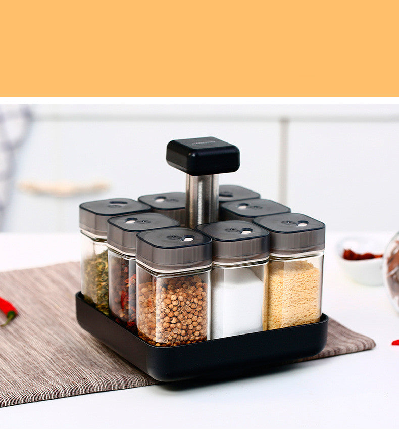 Suzannah's Kitchen Square Black Spice Caddy with 8 Glass Spice Jars