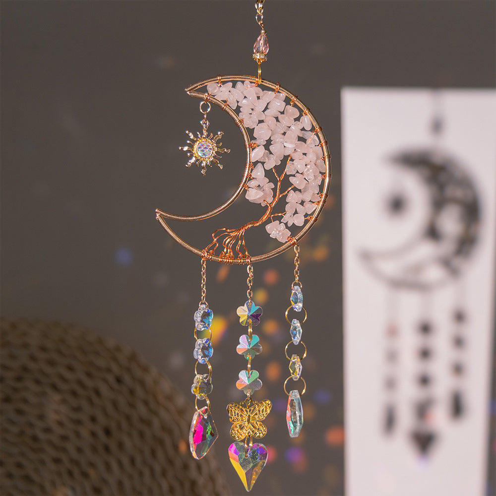 Natural Crystal Gravel Moon Wind Chimes Crafts Decorative Pendant