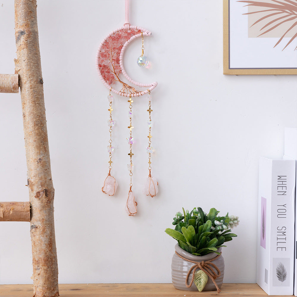 Natural Crystal Gravel Moon Wind Chimes Crafts Decorative Pendant