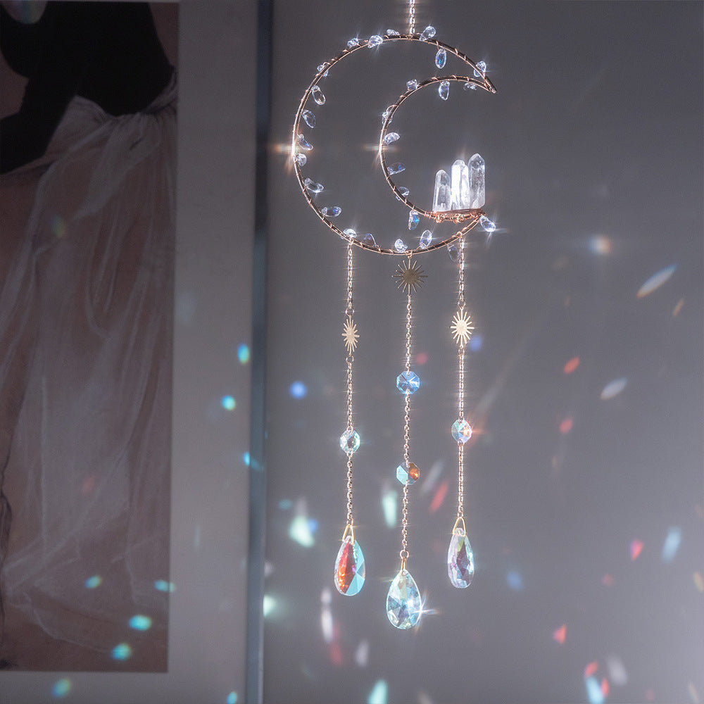 Natural Crystal Gravel Moon Wind Chimes Crafts Decorative Pendant