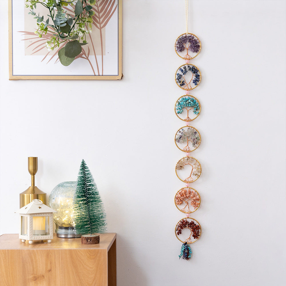 Natural Crystal Gravel Moon Wind Chimes Crafts Decorative Pendant