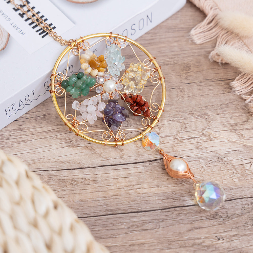 Natural Crystal Gravel Moon Wind Chimes Crafts Decorative Pendant
