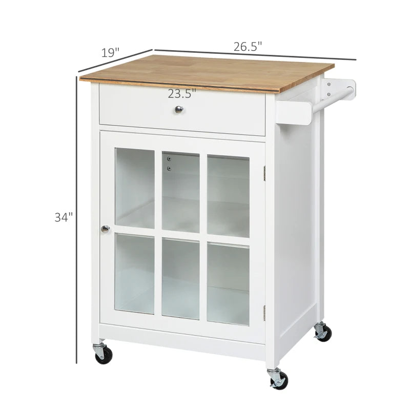 Suzannah's Kitchen Glass-Front Rolling Kitchen Island Cart