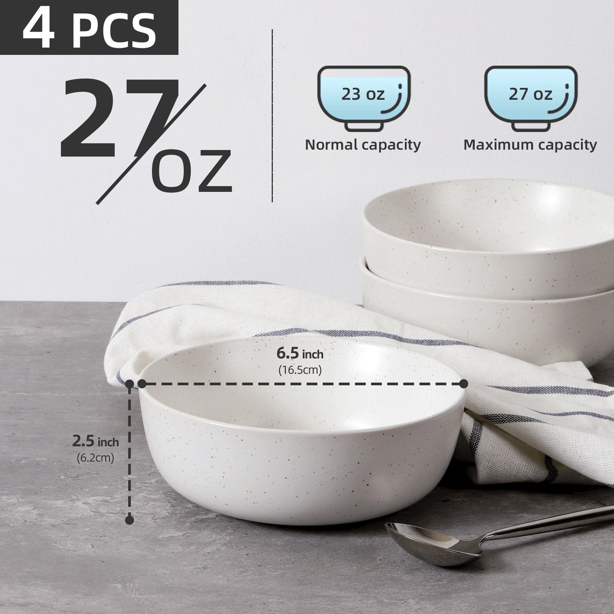 Suzannah's Kitchen Japanese-Style 27oz Ceramic Bowl Set 4PC