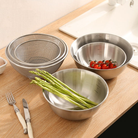 Kitchenware: Stainless Steel Mixing Bowl & Mesh Sieve