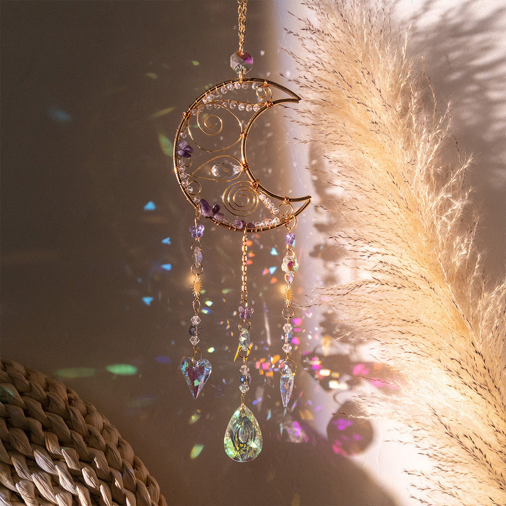 Natural Crystal Gravel Moon Wind Chimes Crafts Decorative Pendant