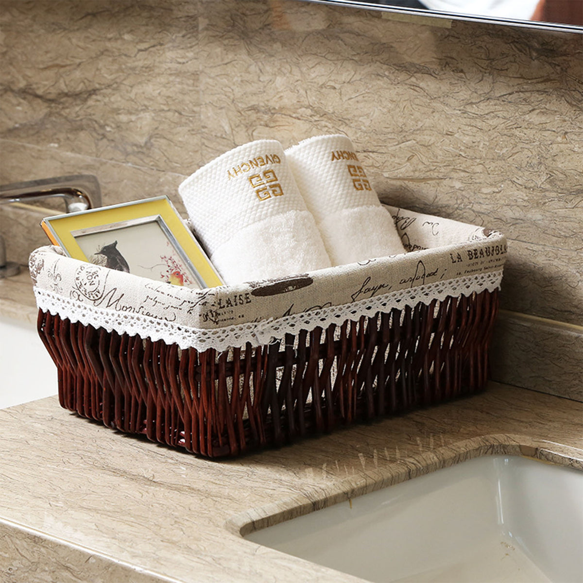 Suzannah's Kitchen Cloth-Lined Willow & Rattan Storage Basket