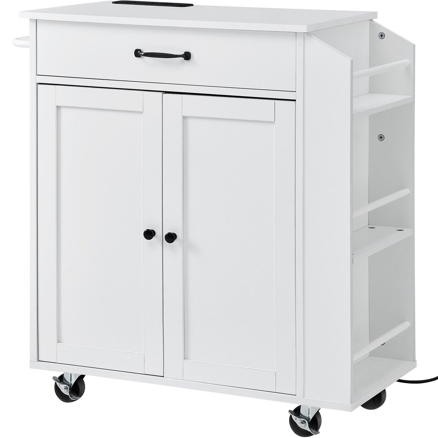 Suzannah's Kitchen Rolling Storage Island Cart with Charging Station